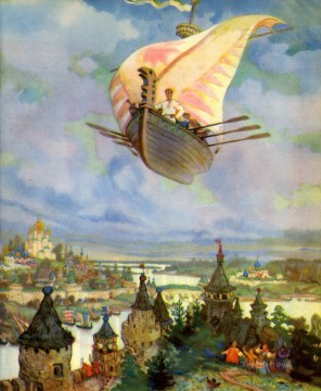  Fantasy Oil Painting - Russian nicolai kochergin the flying ship Fantasy